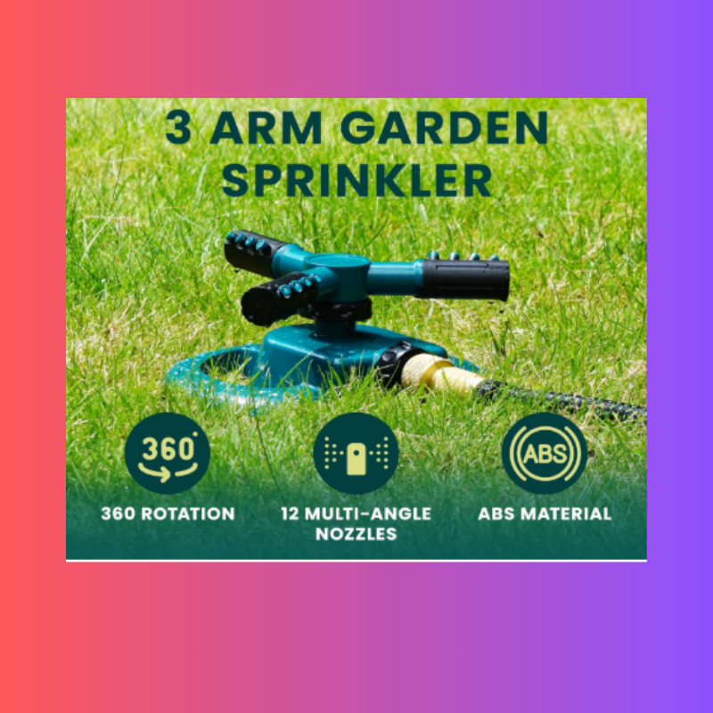Garden Sprinkler 360° Rotating Sprayer – Lawn Watering Sprinkler with 3 Nozzles for Yard & Garden - Image 2